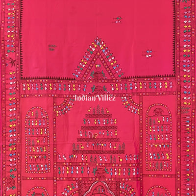 Rani Pink Tribal Themed Hand-Painted Pattachitra Saree