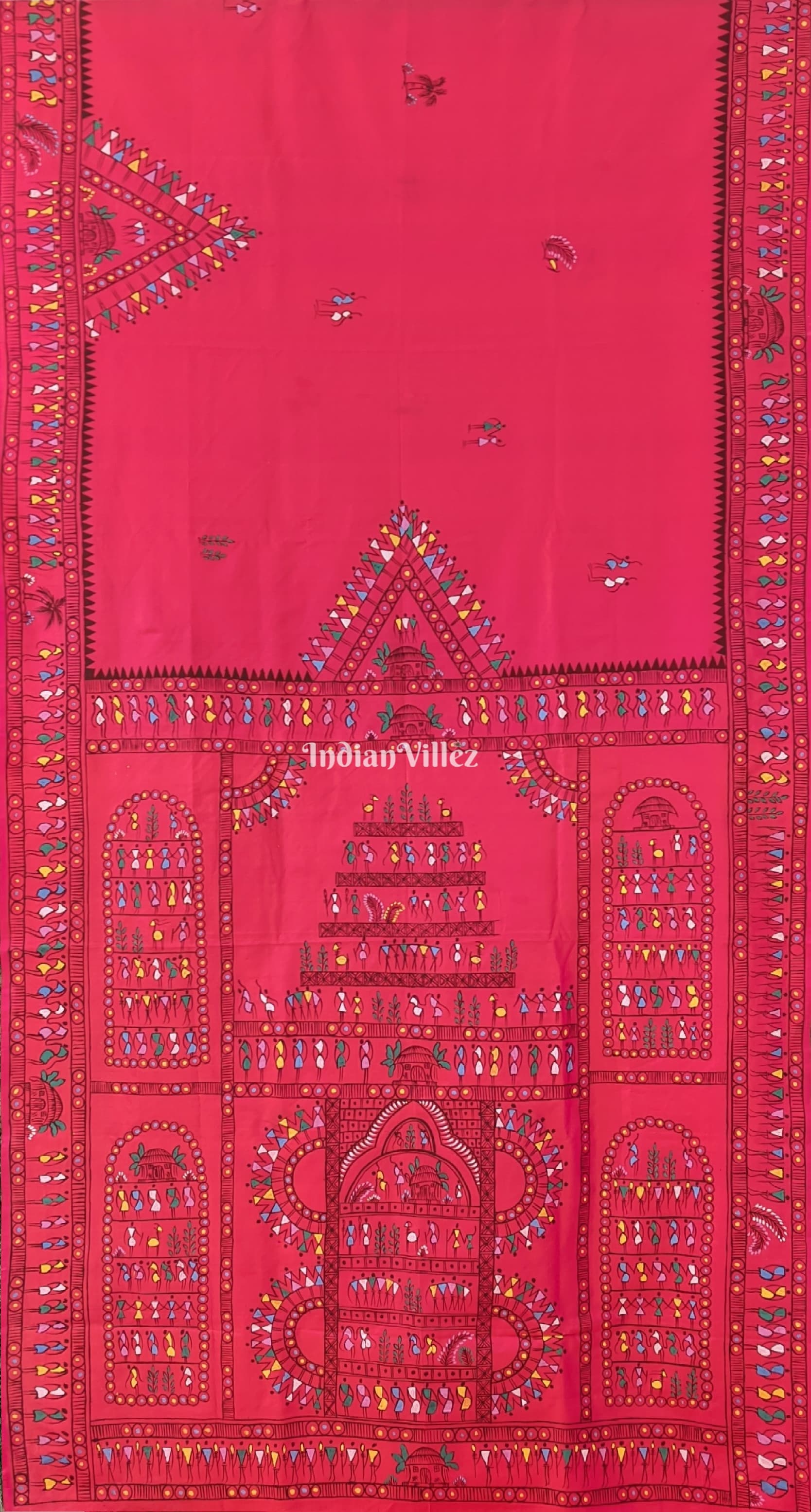 Rani Pink Tribal Themed Hand-Painted Pattachitra Saree