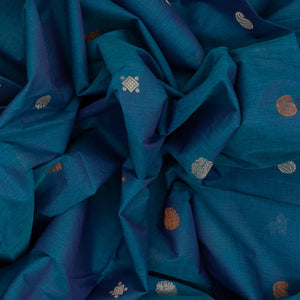 Blue Handloom Kanchi Cotton Saree With Annam & Diamond Buttas