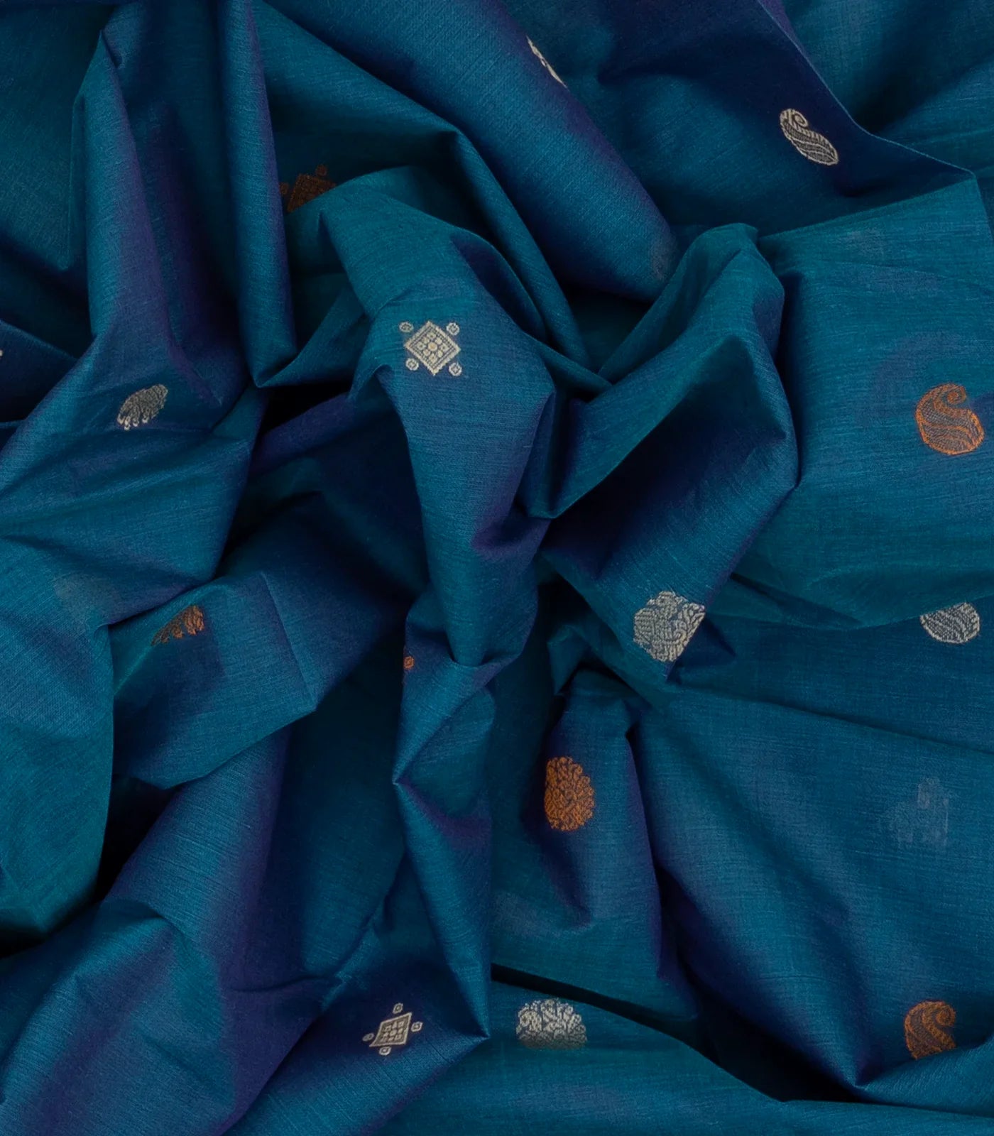 Blue Handloom Kanchi Cotton Saree With Annam & Diamond Buttas