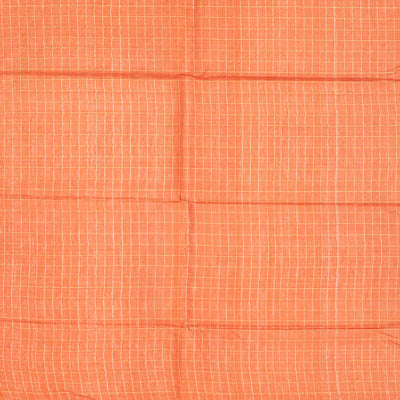 Orange Handwoven Tussar Silk Saree With Checks-Orange