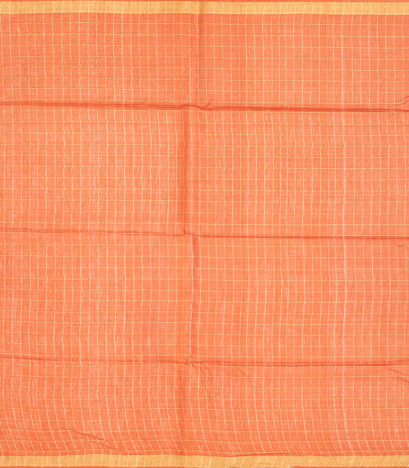 Orange Handwoven Tussar Silk Saree With Checks-Orange