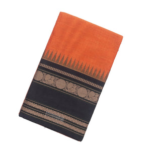 Orange Handloom Korvai Kanchi Cotton Saree With Annam Buttas