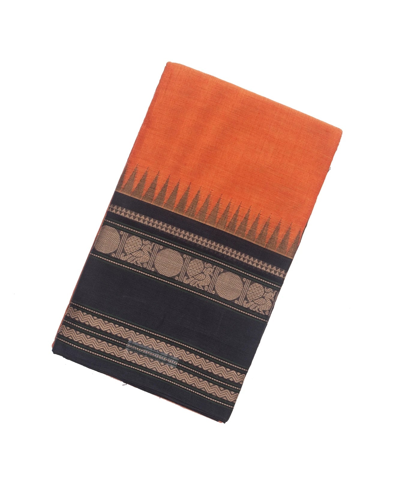 Orange Handloom Korvai Kanchi Cotton Saree With Annam Buttas