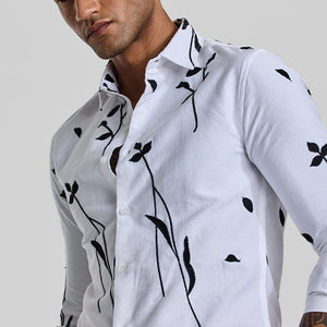 White Floral Embroidered Shirt
