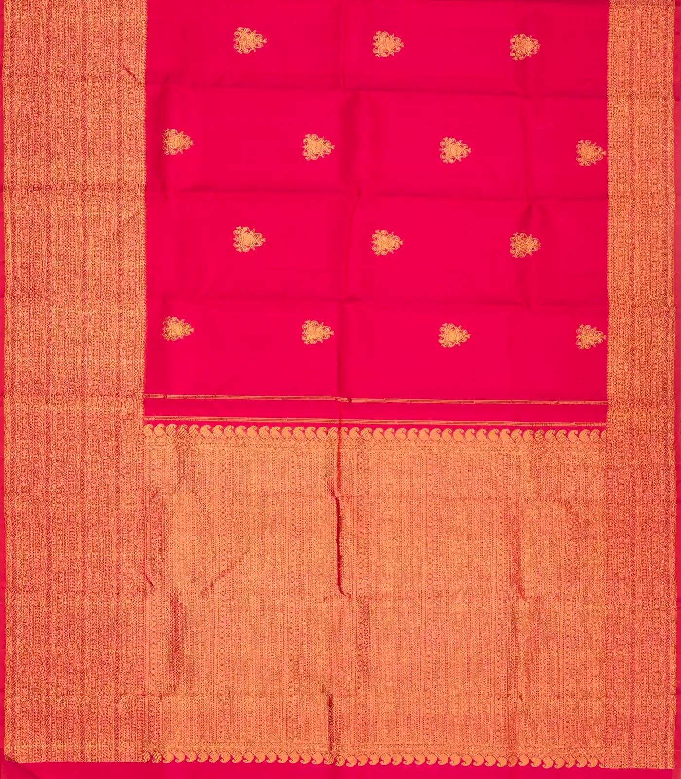 Hot Pink Handloom Kanchipuram Silk Saree With Zari Buttas