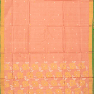 Peach Handloom Uppada Silk Saree With Floral Zari Buttas