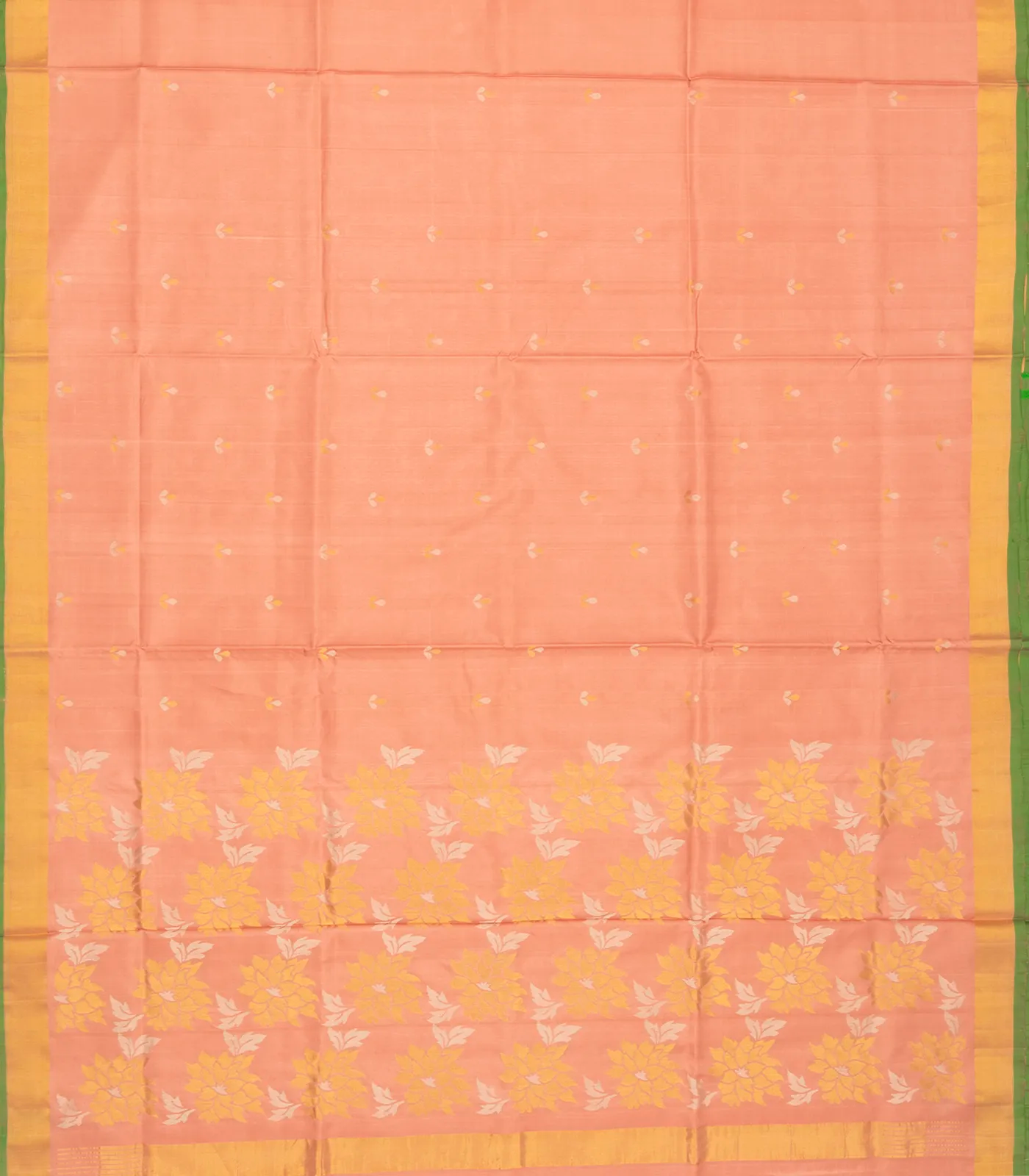 Peach Handloom Uppada Silk Saree With Floral Zari Buttas
