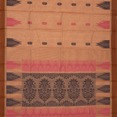Peach Handloom Rasipuram Cotton Saree With Floral Buttas