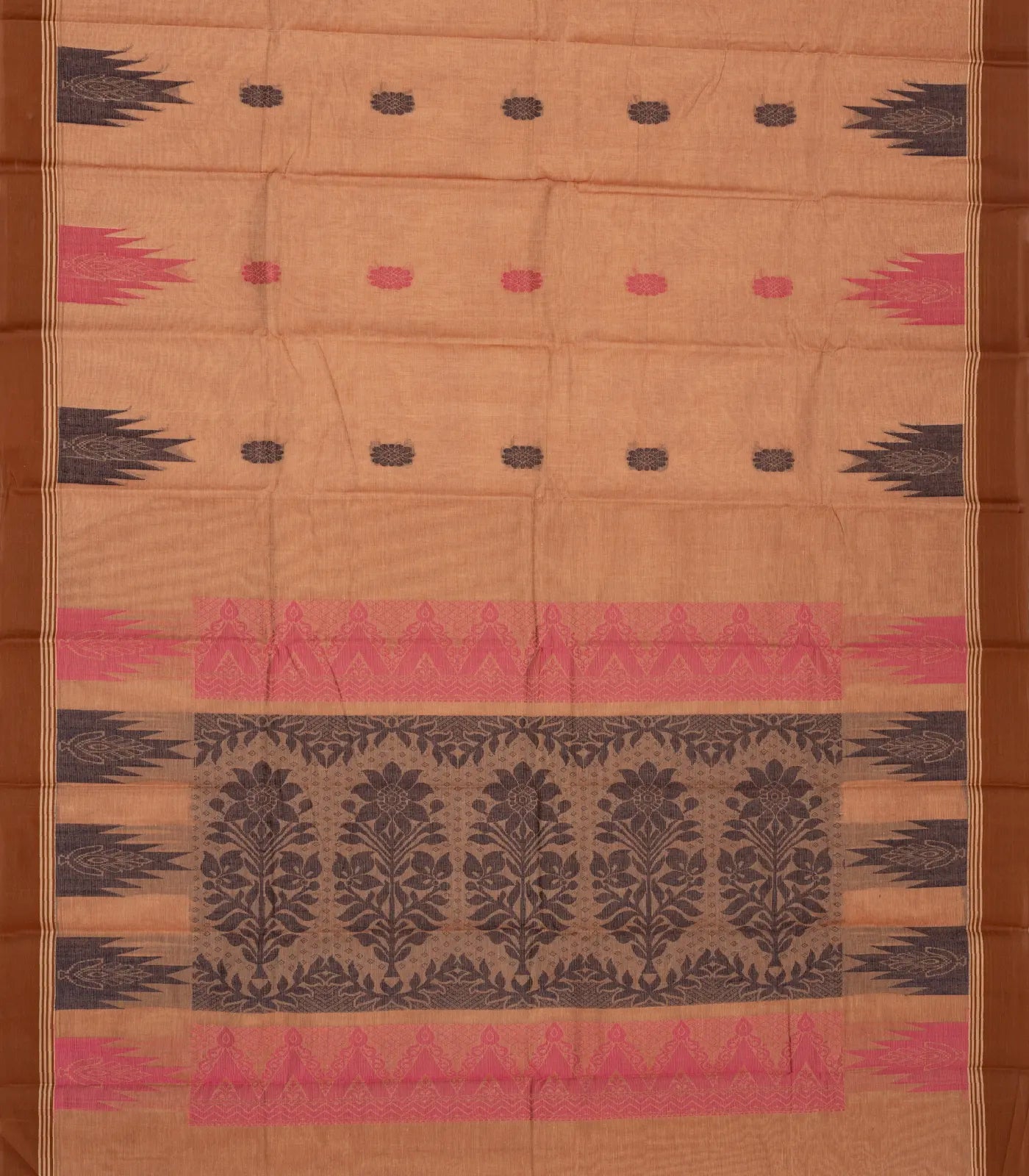 Peach Handloom Rasipuram Cotton Saree With Floral Buttas
