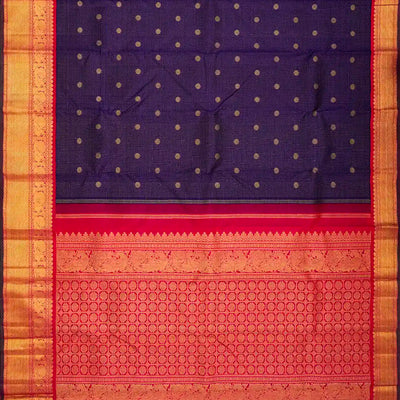 Violet Handloom Kanchipuram Korvai Silk Saree With Zari Checks & Buttas