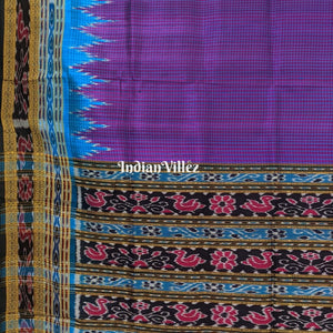 Violet with Red Checks Sachipar Odisha Handloom Khandua Silk Saree