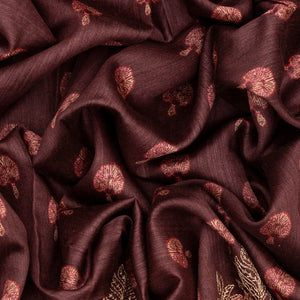 Rosy  Brown Handloom Tussar Silk Saree With Printed & Embroidery Motifs-Rosybrown