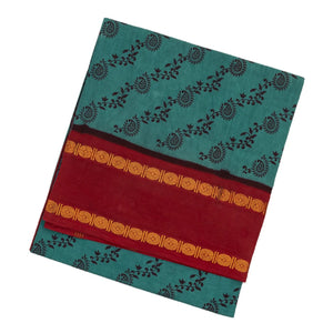 Cyan Sungudi Cotton Saree With Floral Motifs