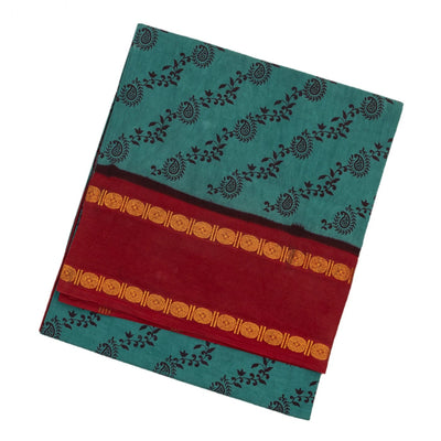 Cyan Sungudi Cotton Saree With Floral Motifs