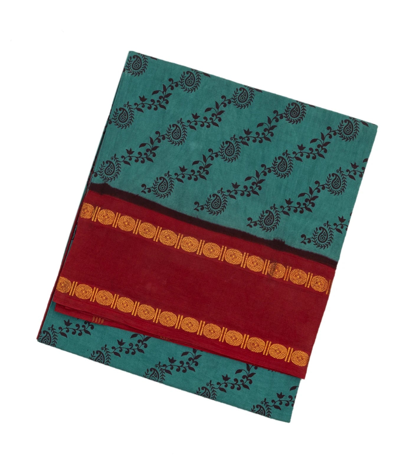 Cyan Sungudi Cotton Saree With Floral Motifs