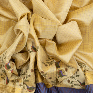 Cream Handloom Chirala Silk Cotton Saree With Printed Bird Motifs