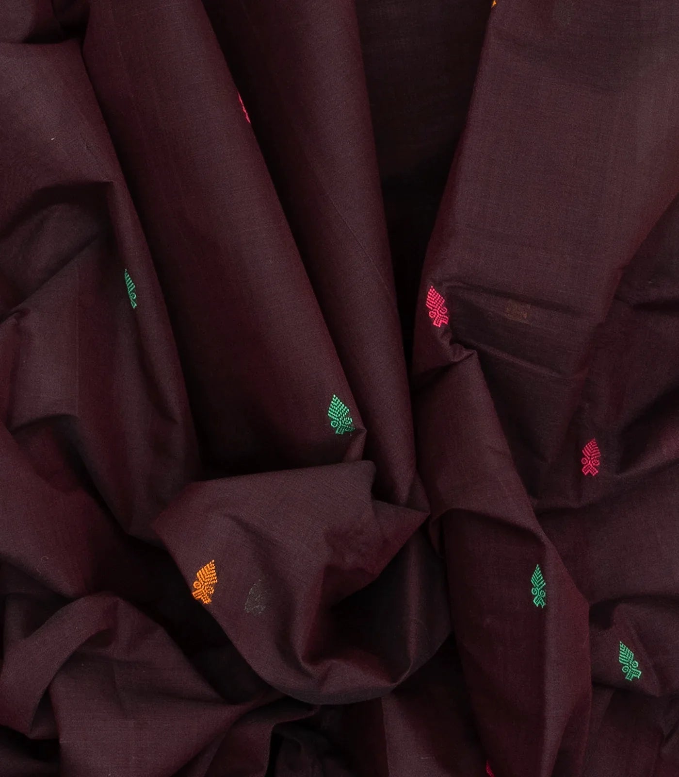 Maroon Handloom Kanchi Cotton Saree With Spearhead Buttas