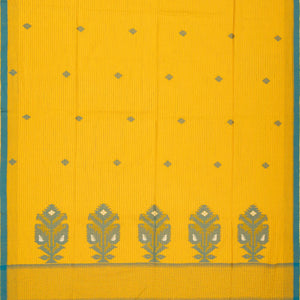 Yellow Handloom Bengal Cotton Saree And Floral Buttas