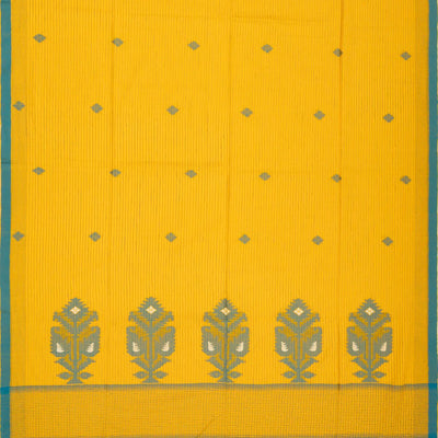 Yellow Handloom Bengal Cotton Saree And Floral Buttas