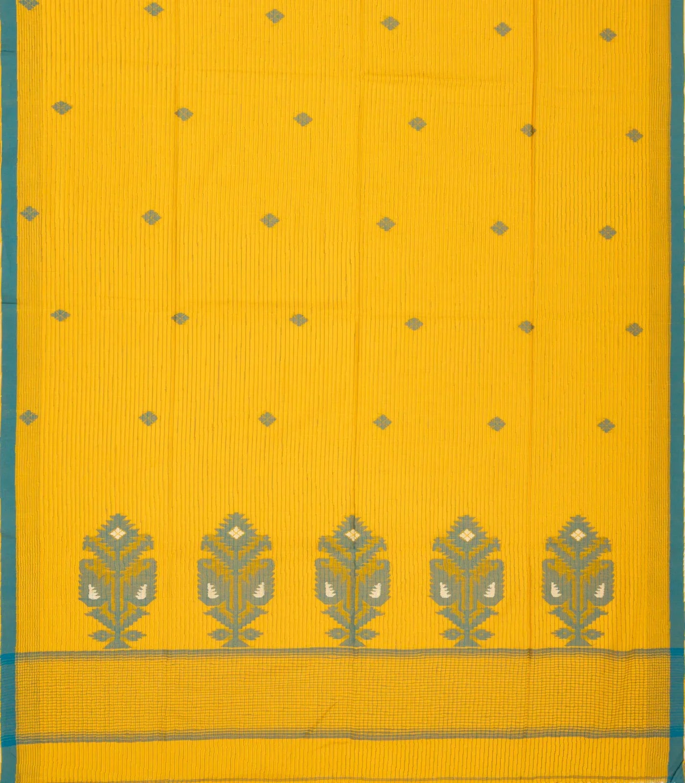 Yellow Handloom Bengal Cotton Saree And Floral Buttas