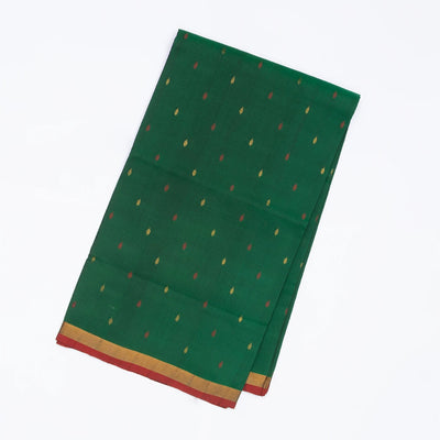 Dark Green Handloom Uppada Silk Saree With Floral Buttas & Zari Border