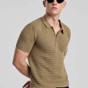 Khaki Zipper Knitted Polo T-Shirt