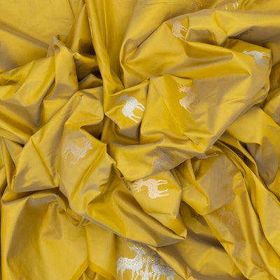 Gold Handloom Banarasi Silk Saree With Deer Buttas