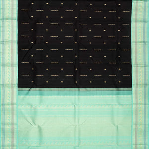 Black Handloom Kanchipuram Korvai Silk Saree With Buttas