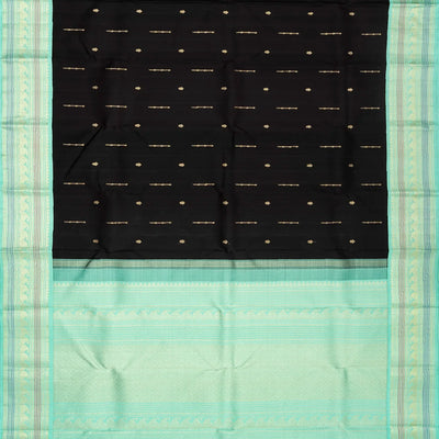 Black Handloom Kanchipuram Korvai Silk Saree With Buttas