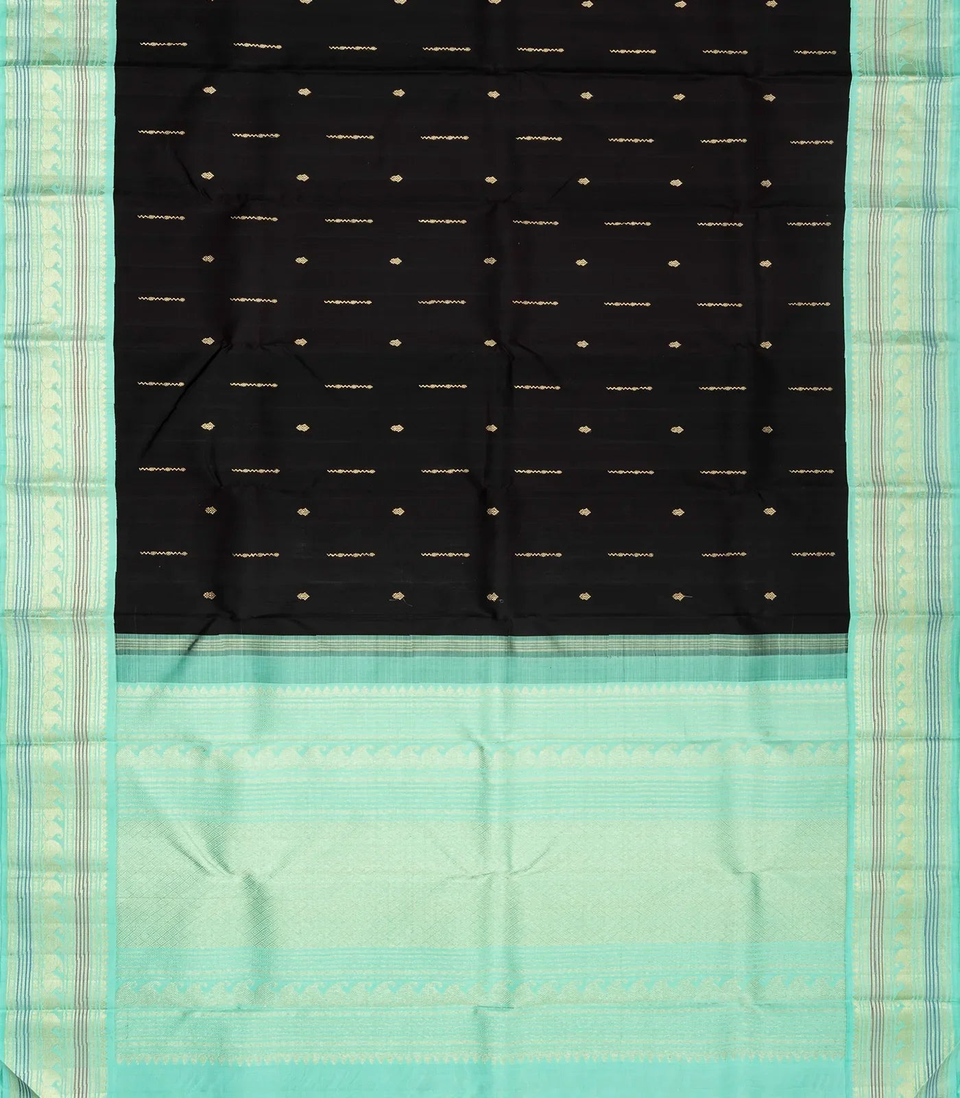 Black Handloom Kanchipuram Korvai Silk Saree With Buttas