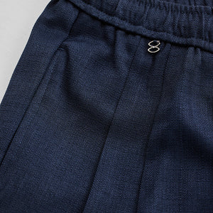 Navy Textured Relaxed Fit Trousers