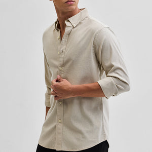 Beige Solid Oxford Shirt
