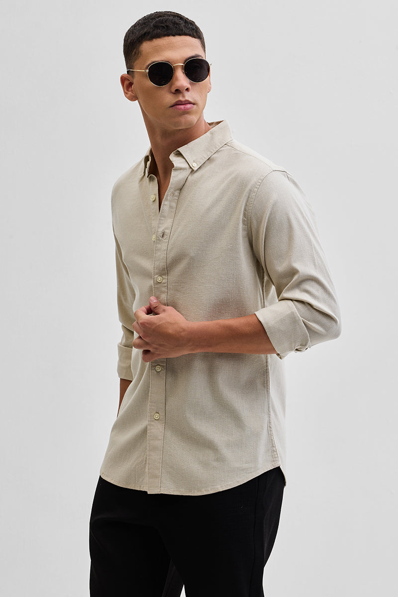 Beige Solid Oxford Shirt