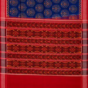 Indigo Blue Orissa Cotton Saree With Tie & Dye And Floral Motifs