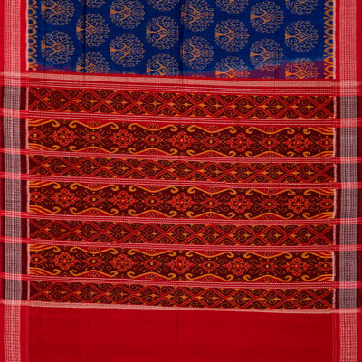 Indigo Blue Orissa Cotton Saree With Tie & Dye And Floral Motifs