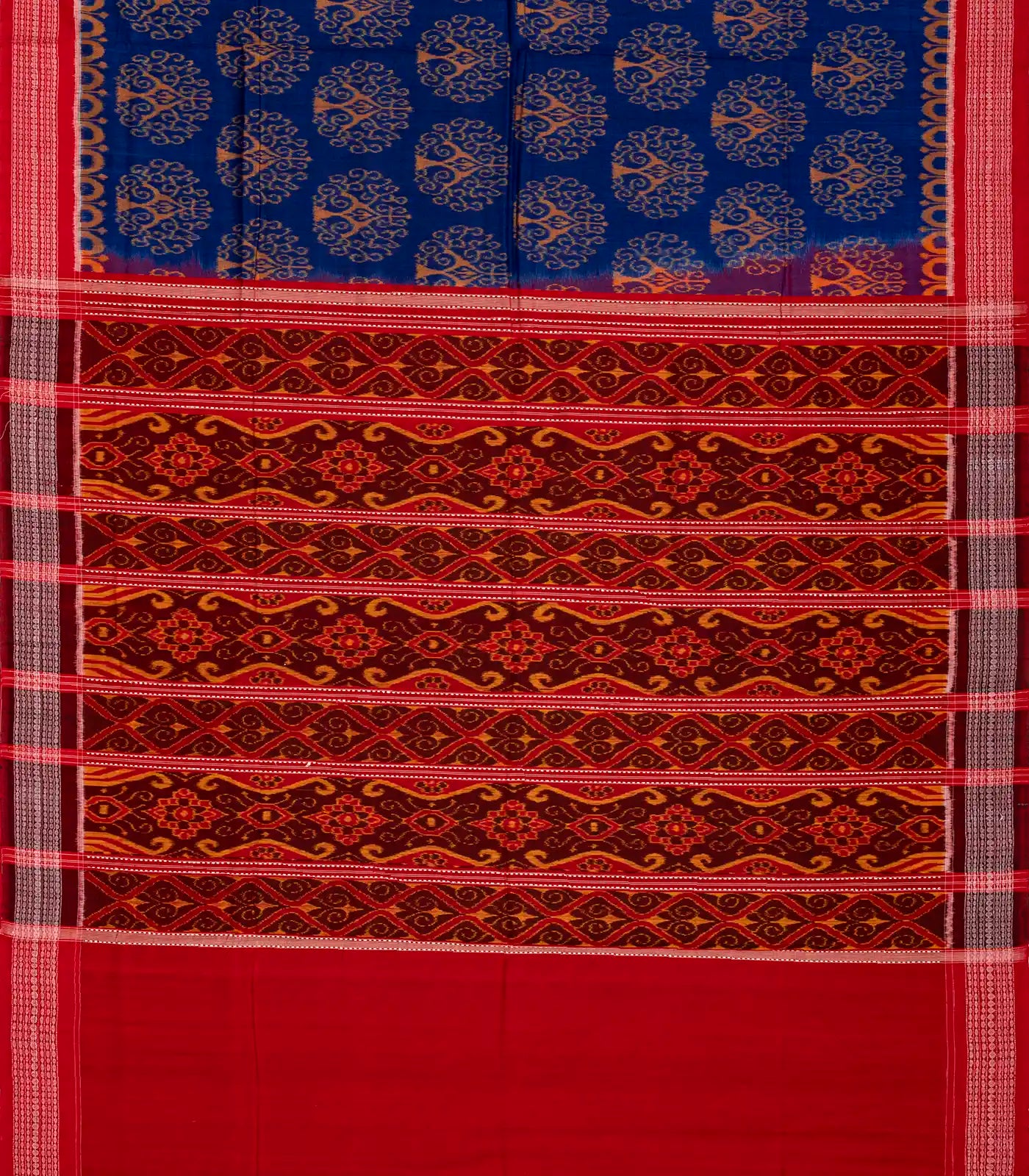 Indigo Blue Orissa Cotton Saree With Tie & Dye And Floral Motifs