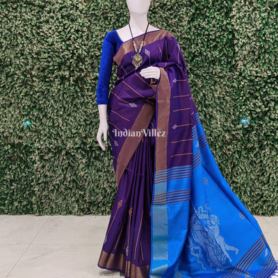 Purple Royal Blue Handloom Soft Silk Saree
