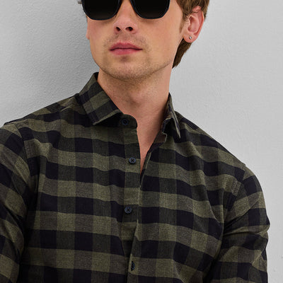 Olive Checks Slim Fit Shirt