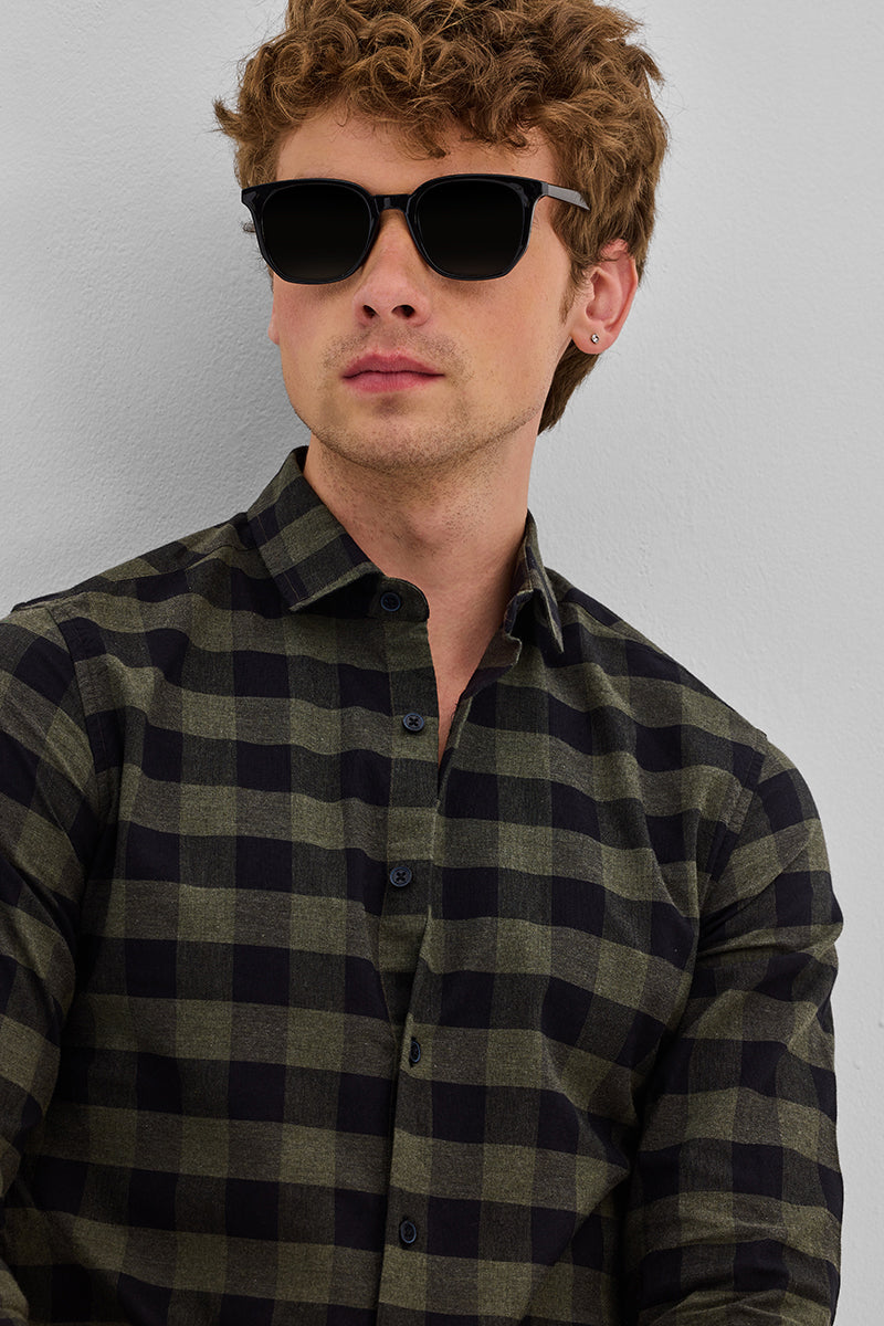 Olive Checks Slim Fit Shirt