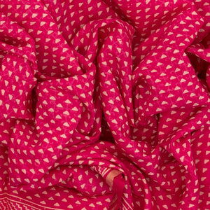 Hot Pink Woven Jaipur Cotton Saree With Printed Triangle Motifs