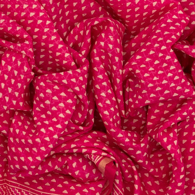 Hot Pink Woven Jaipur Cotton Saree With Printed Triangle Motifs