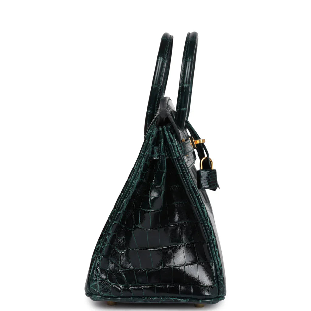 Hermès Birkin 25 Vert Cypress Shiny Niloticus Crocodile Gold Hardware
