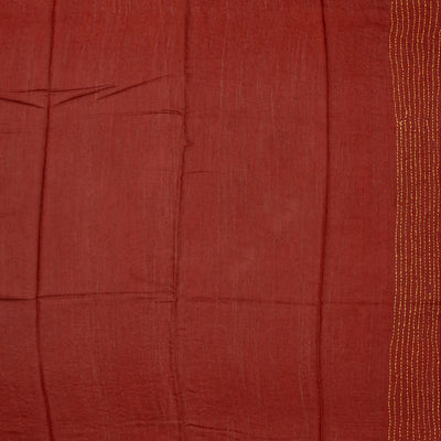 Maroon Handloom Tussar Silk Saree With Printed & Embroidered Motifs