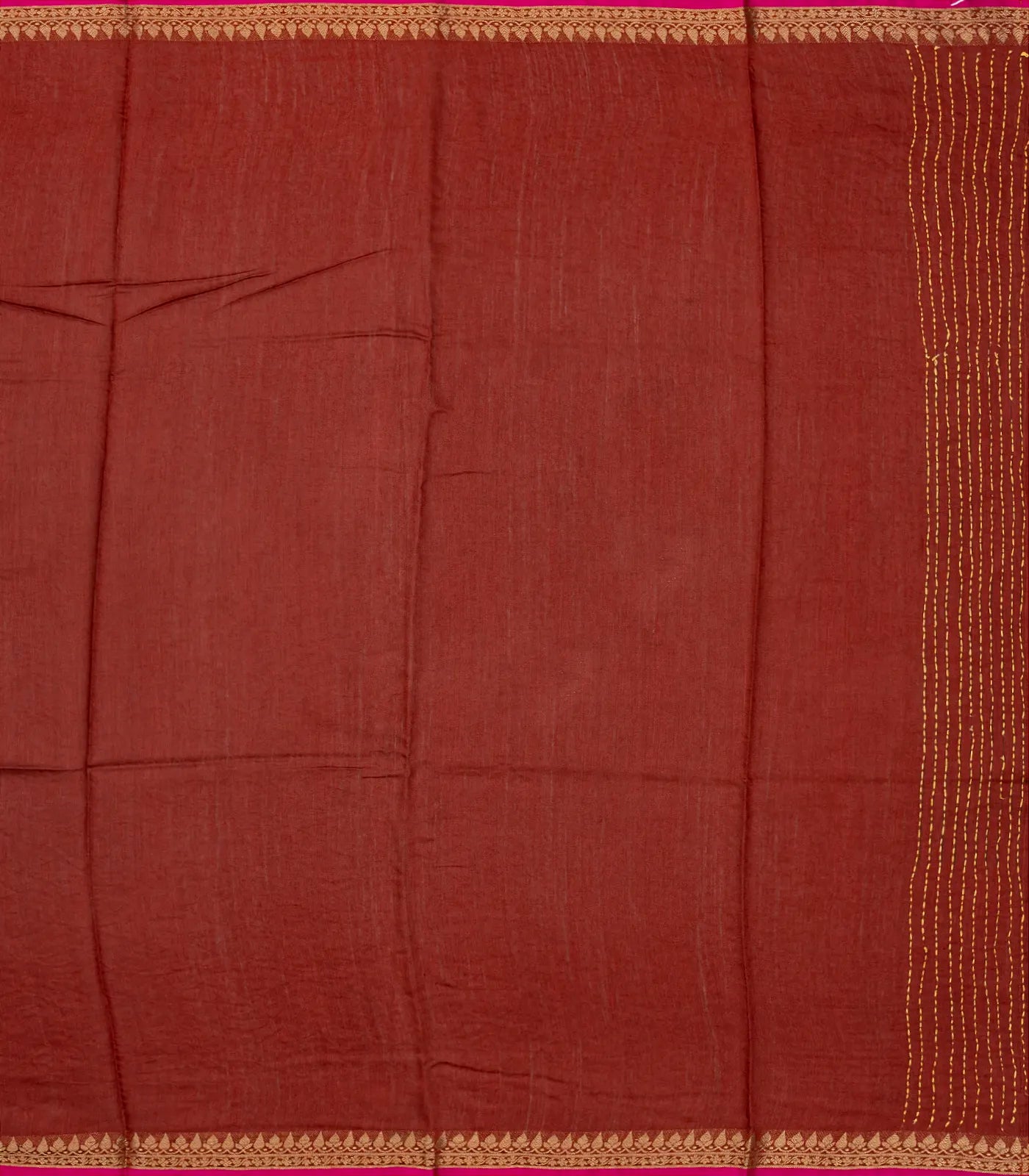 Maroon Handloom Tussar Silk Saree With Printed & Embroidered Motifs