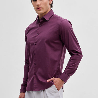 Burgundy Stretchable Slim Fit Shirt