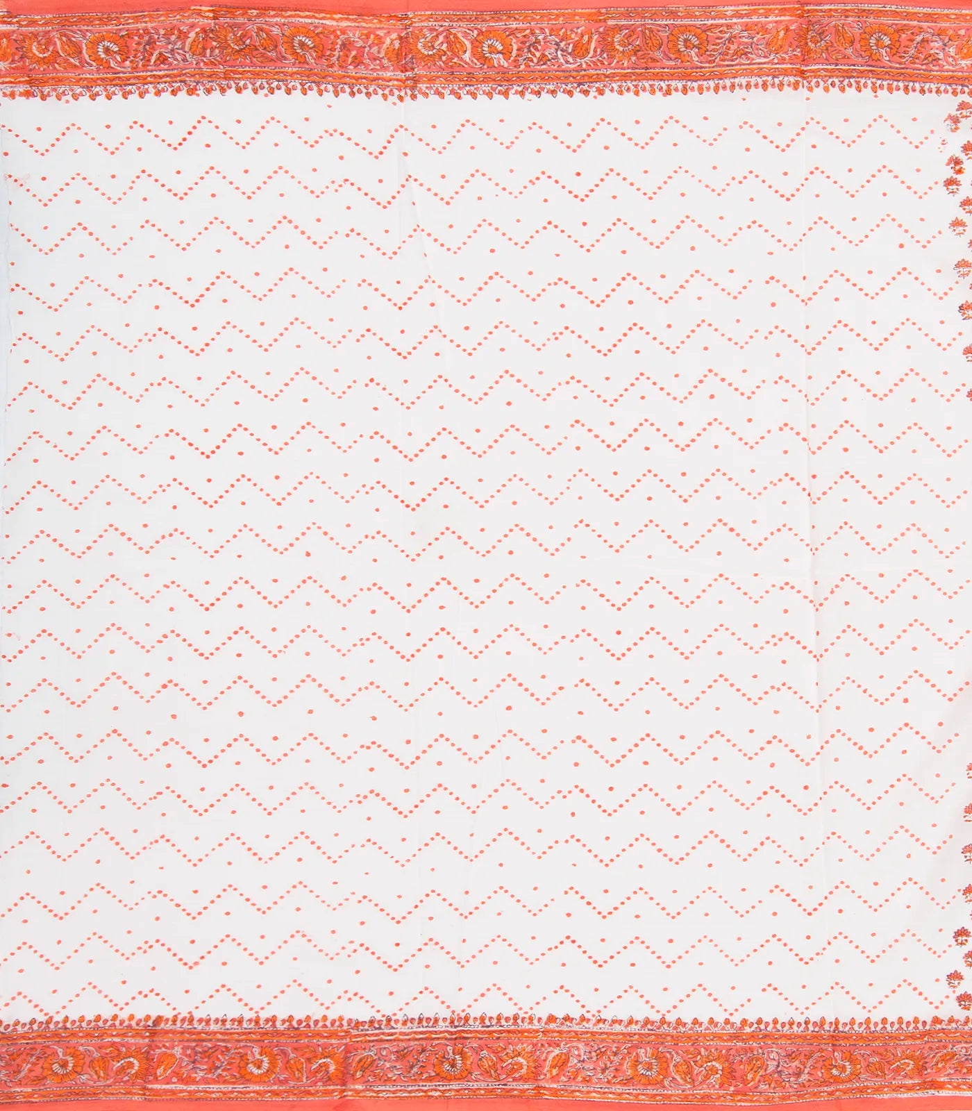 White Woven Jaipur Cotton Saree Printed With Peach Flower  Motifs