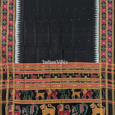 Black Double Border Pasapali Khandua Silk Saree with Tribal Anchal