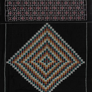 Black Handloom Orissa Cotton Saree With Tie & Dye Checks & Motifs