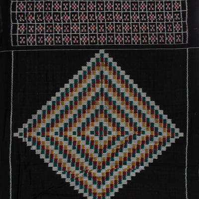 Black Handloom Orissa Cotton Saree With Tie & Dye Checks & Motifs